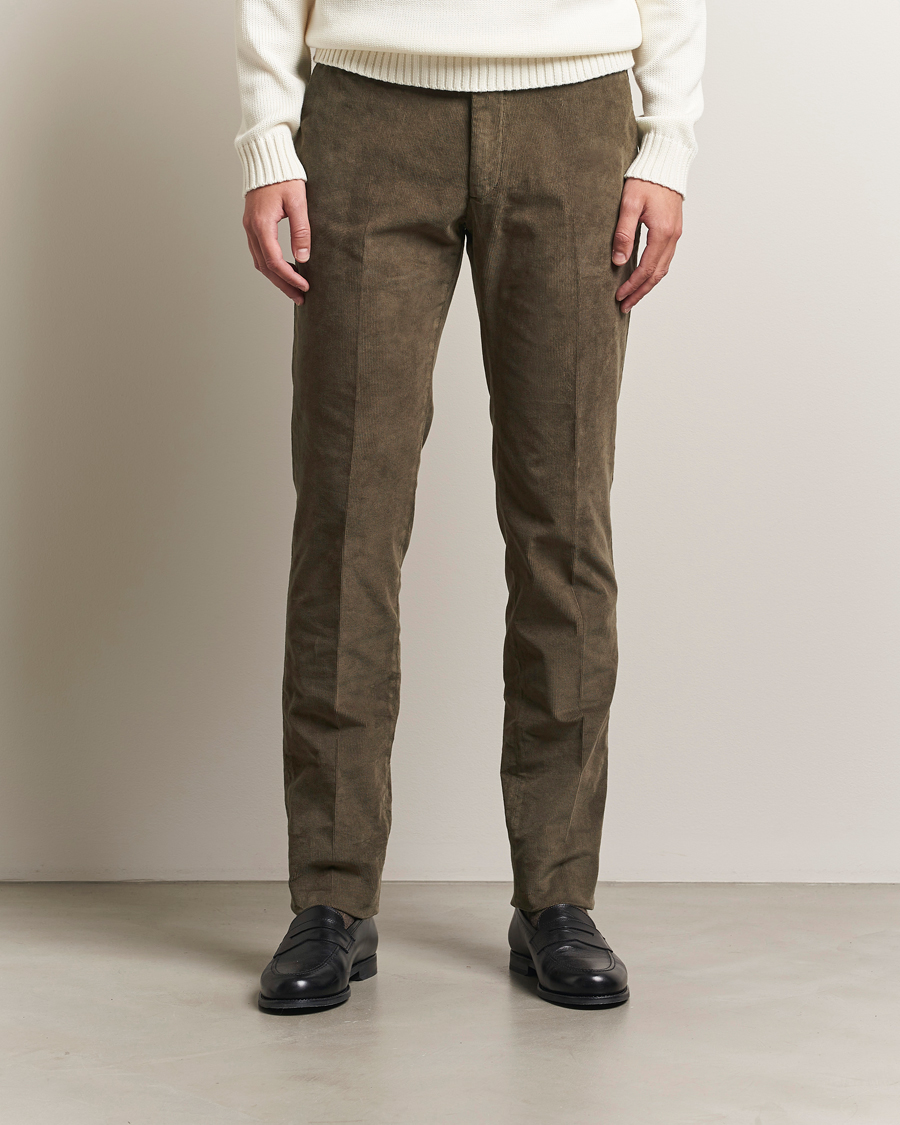Uomini | Pantaloni | Incotex | Slim Fit Baby Corduroy Trousers Taupe