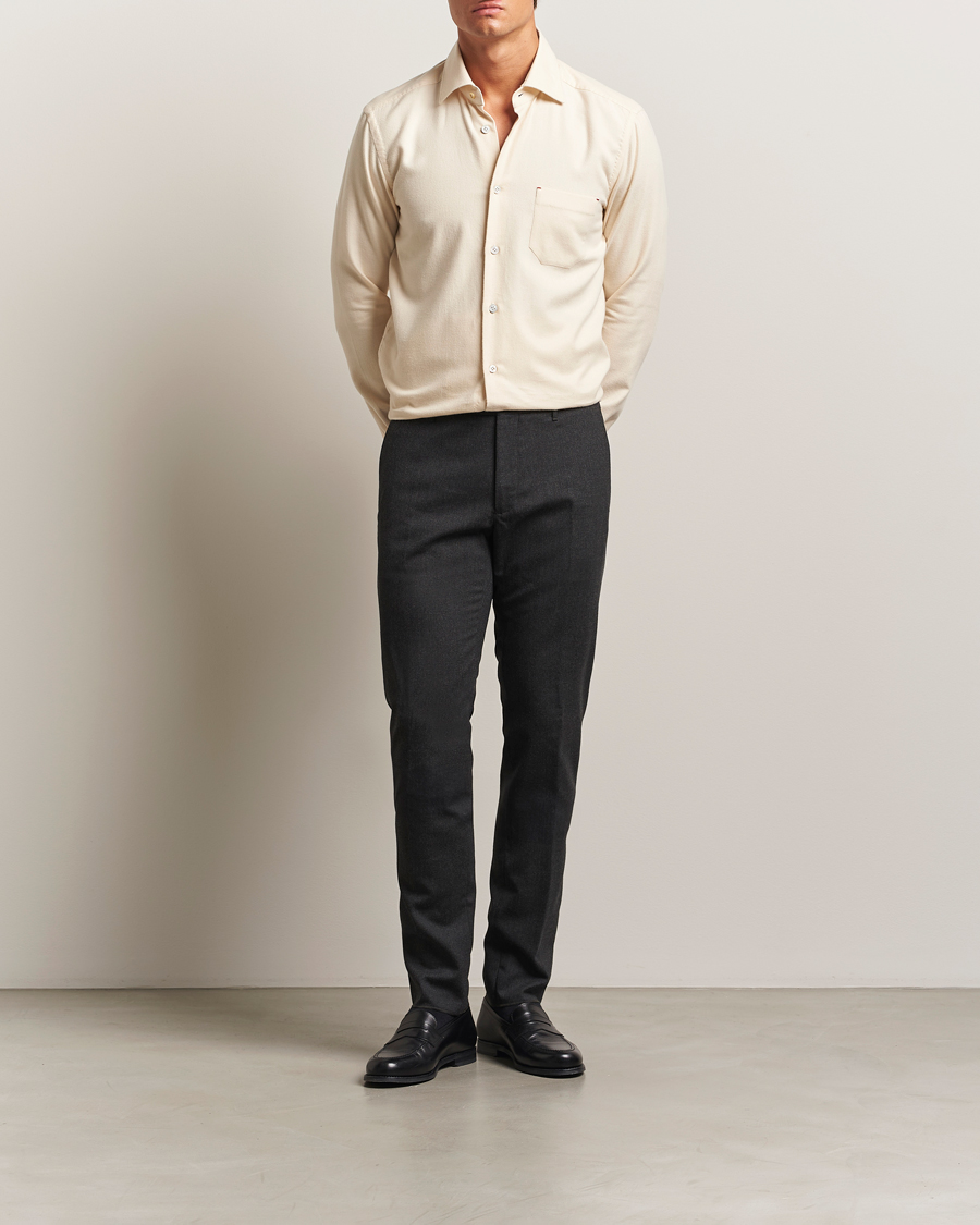 Uomini | Pantaloni | Incotex | Slim Fit Washable Flannel Trousers Charcoal