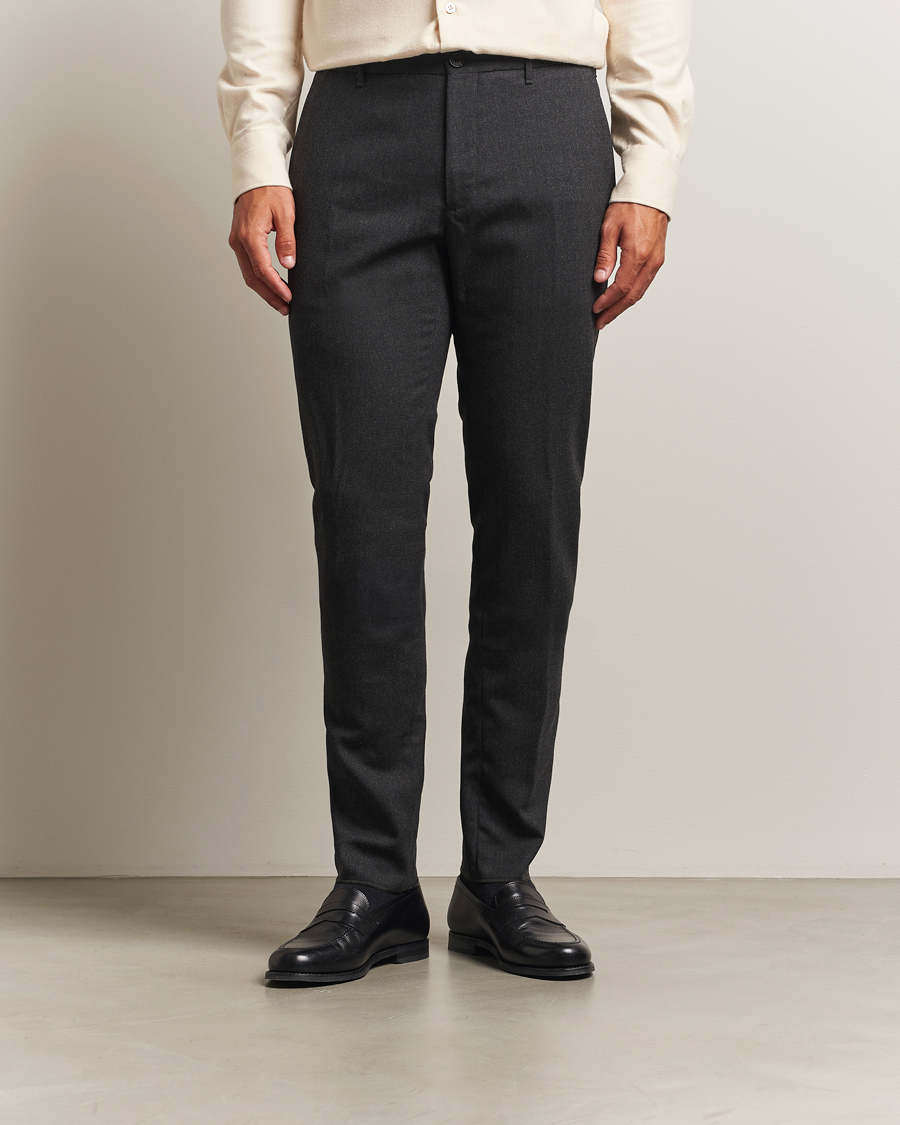 Uomini | Pantaloni | Incotex | Slim Fit Washable Flannel Trousers Charcoal