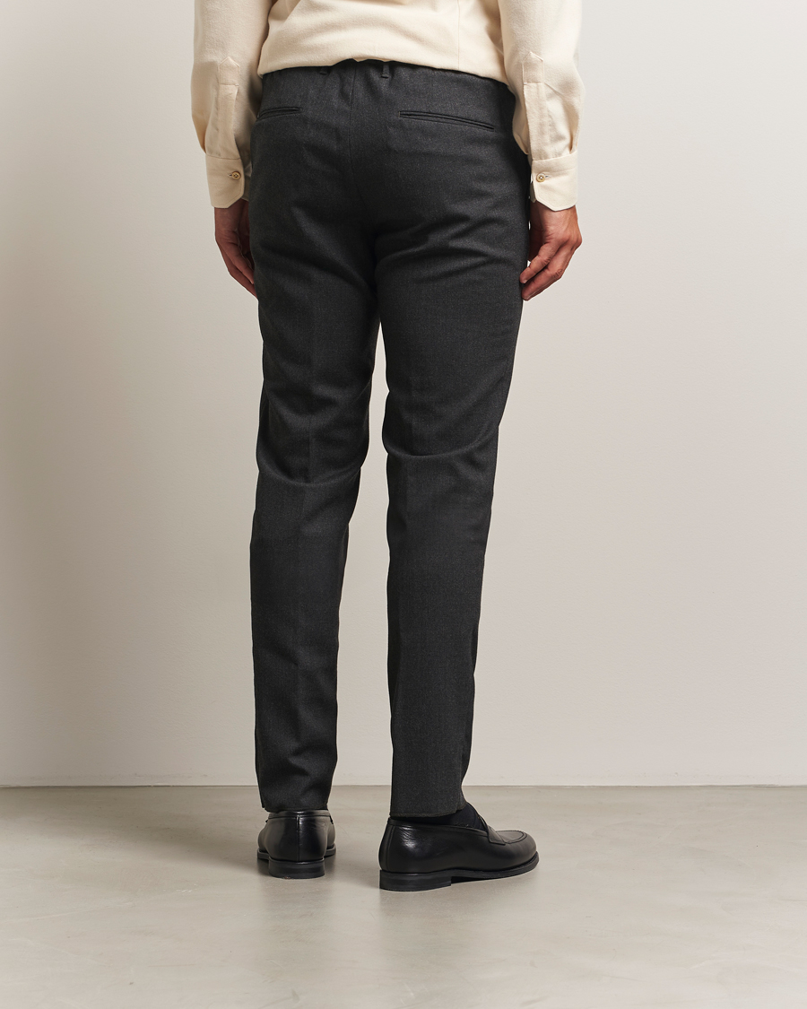 Uomini | Pantaloni | Incotex | Slim Fit Washable Flannel Trousers Charcoal