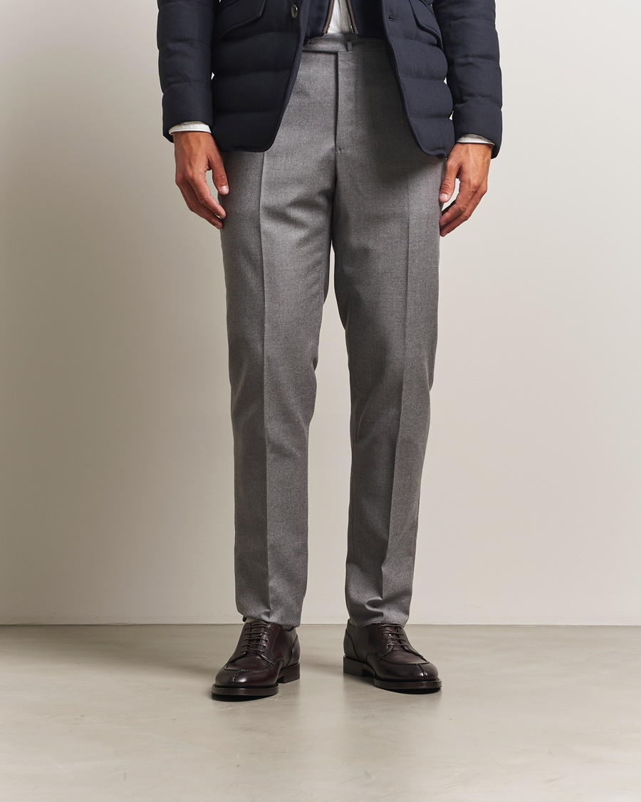 Uomini | Pantaloni | Incotex | Regular Fit Worsted Flannel Trousers Light Grey