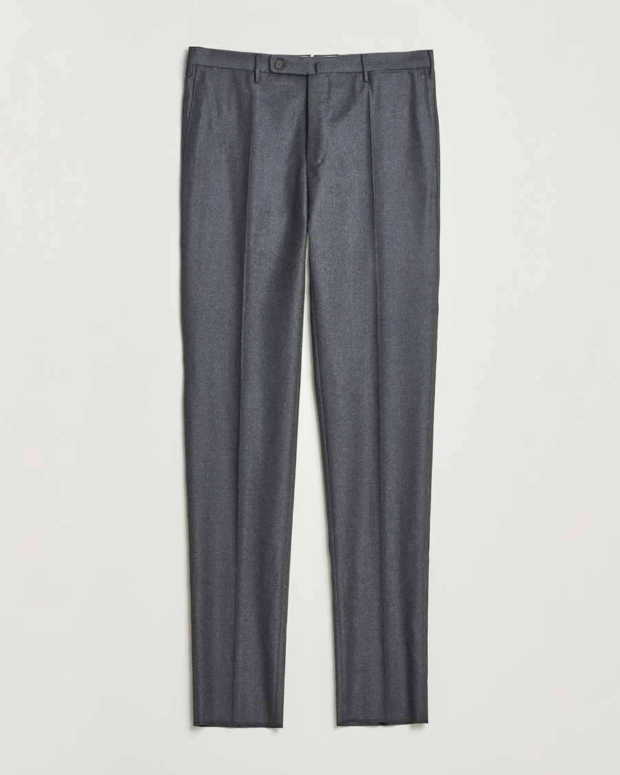 Uomini | Pantaloni | Incotex | Regular Fit Worsted Flannel Trousers Grey Melange