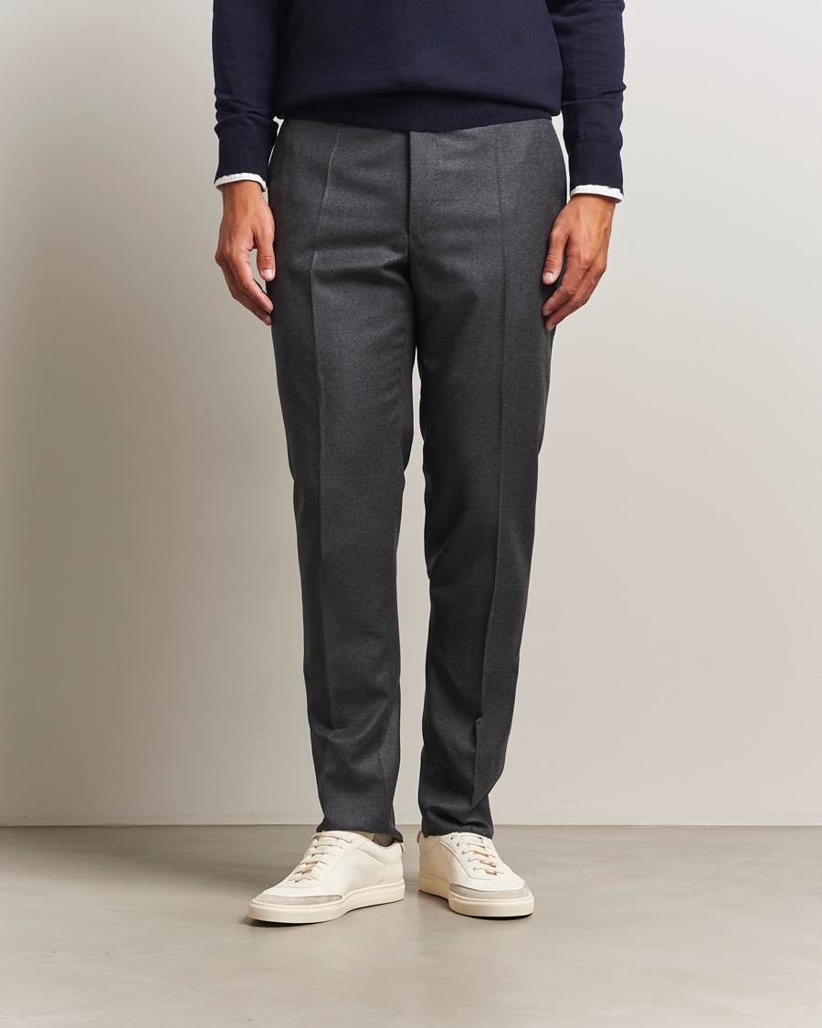 Uomini | Pantaloni | Incotex | Regular Fit Worsted Flannel Trousers Grey Melange