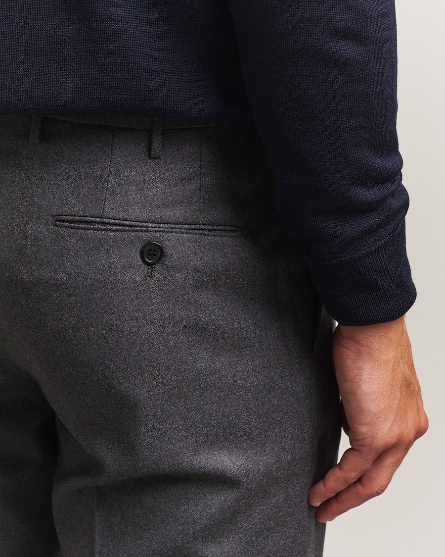 Uomini | Pantaloni | Incotex | Regular Fit Worsted Flannel Trousers Grey Melange