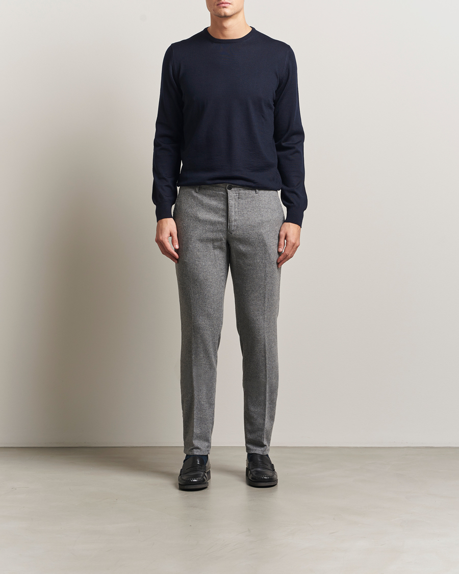Uomini | Pantaloni | Incotex | Slim Fit Washed Flannel Slacks Light Grey