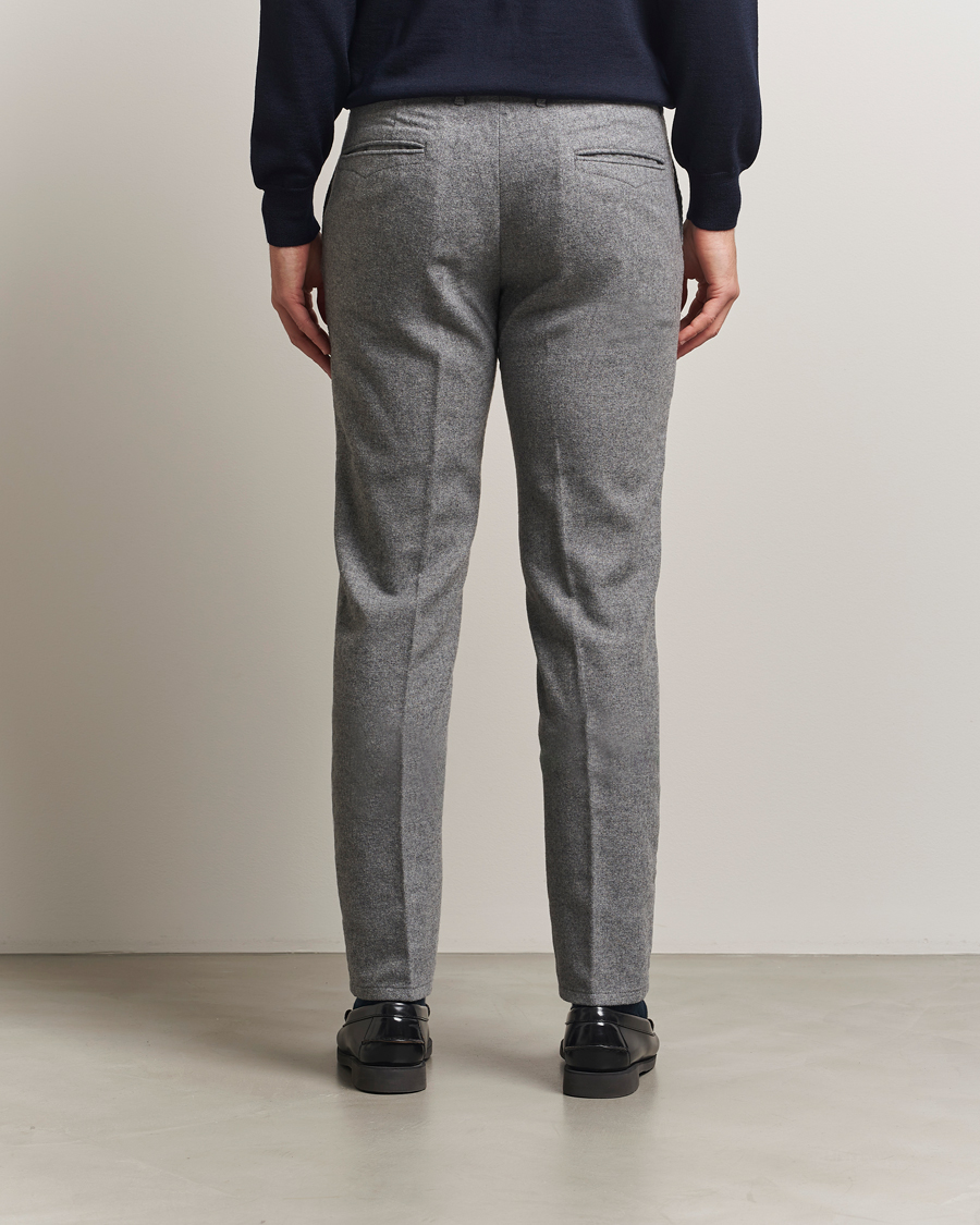 Uomini | Pantaloni | Incotex | Slim Fit Washed Flannel Slacks Light Grey