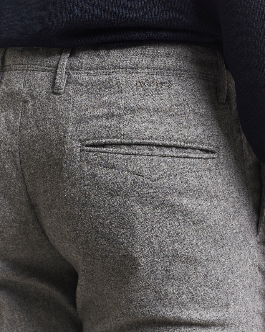Uomini | Pantaloni | Incotex | Slim Fit Washed Flannel Slacks Light Grey