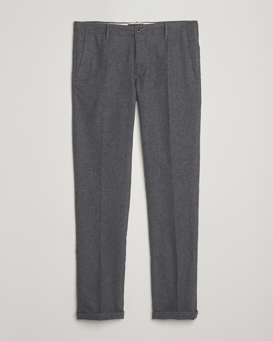 Uomini | Pantaloni | Incotex | Slim Fit Washed Flannel Slacks Grey Melange