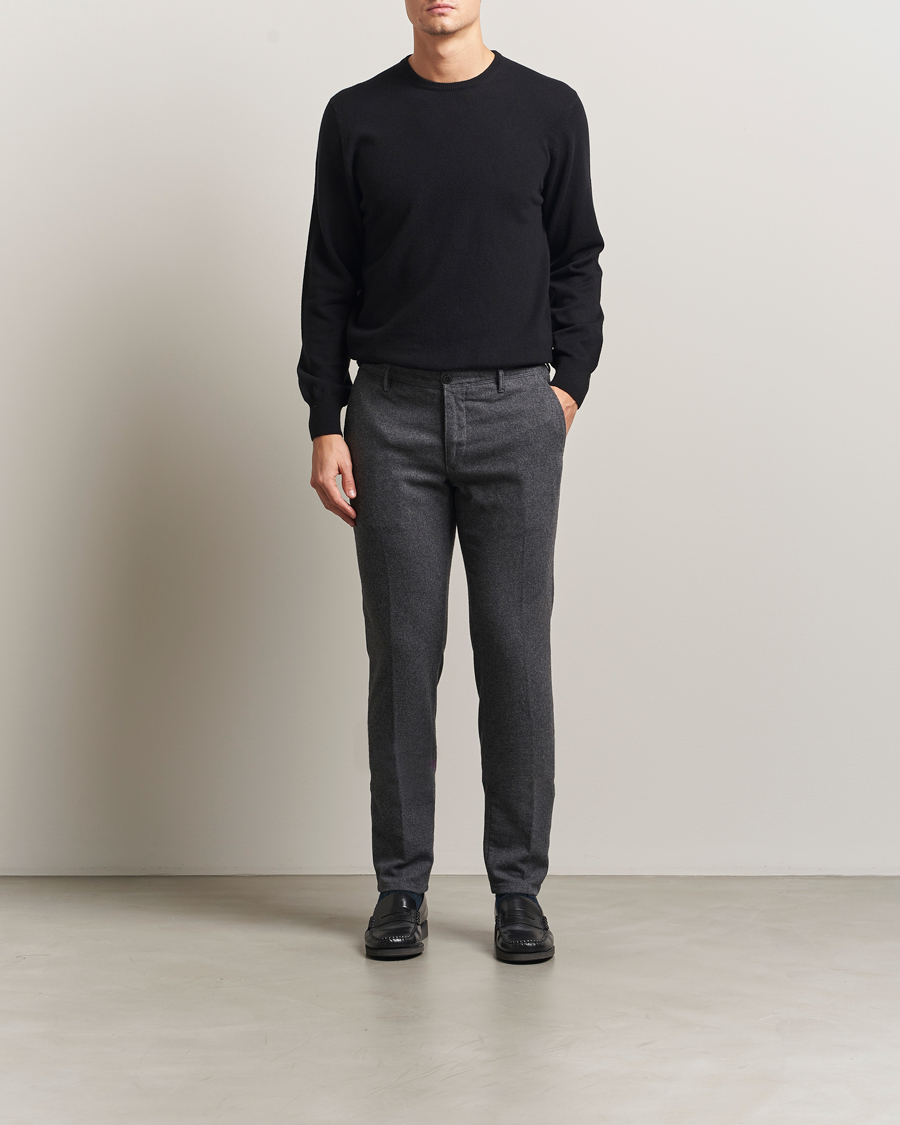 Uomini | Pantaloni | Incotex | Slim Fit Washed Flannel Slacks Grey Melange
