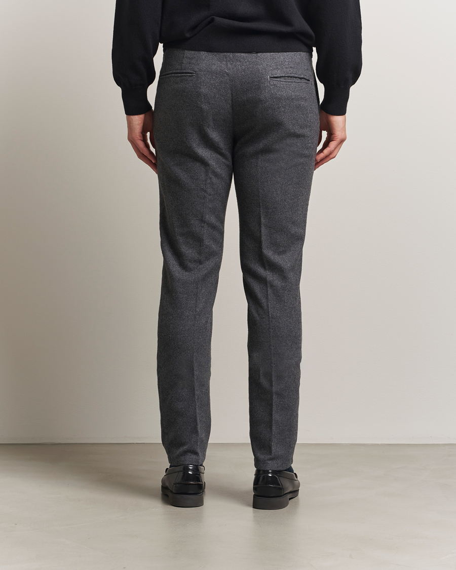 Uomini | Pantaloni | Incotex | Slim Fit Washed Flannel Slacks Grey Melange