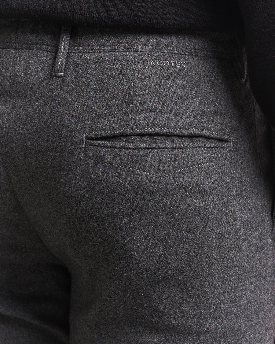 Uomini | Pantaloni | Incotex | Slim Fit Washed Flannel Slacks Grey Melange