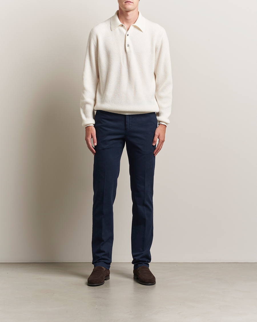 Uomini | Maglieria | Kiton | Cashmere Rib Long Sleeve Polo Light Beige