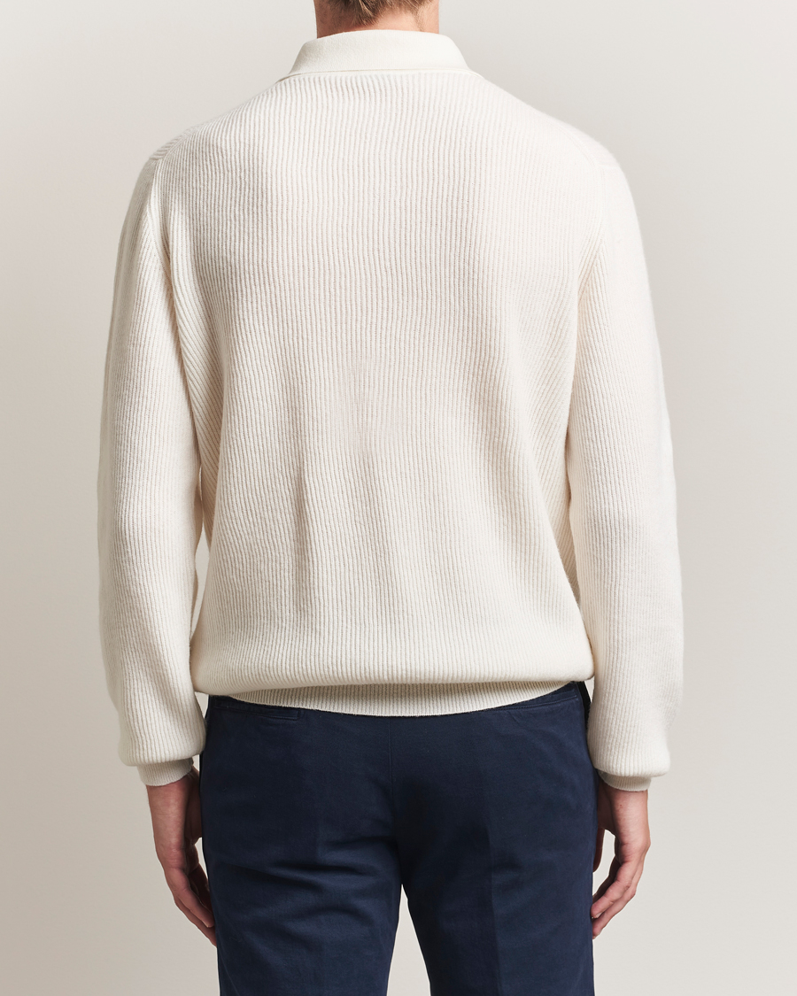 Uomini | Maglieria | Kiton | Cashmere Rib Long Sleeve Polo Light Beige