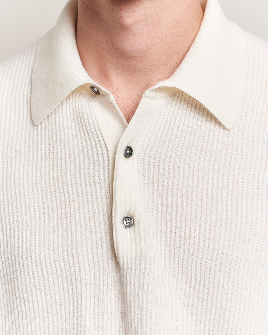 Uomini | Maglieria | Kiton | Cashmere Rib Long Sleeve Polo Light Beige