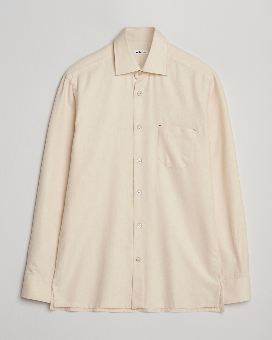Uomini | Camicie | Kiton | Cotton Flannel Sport Shirt Cream