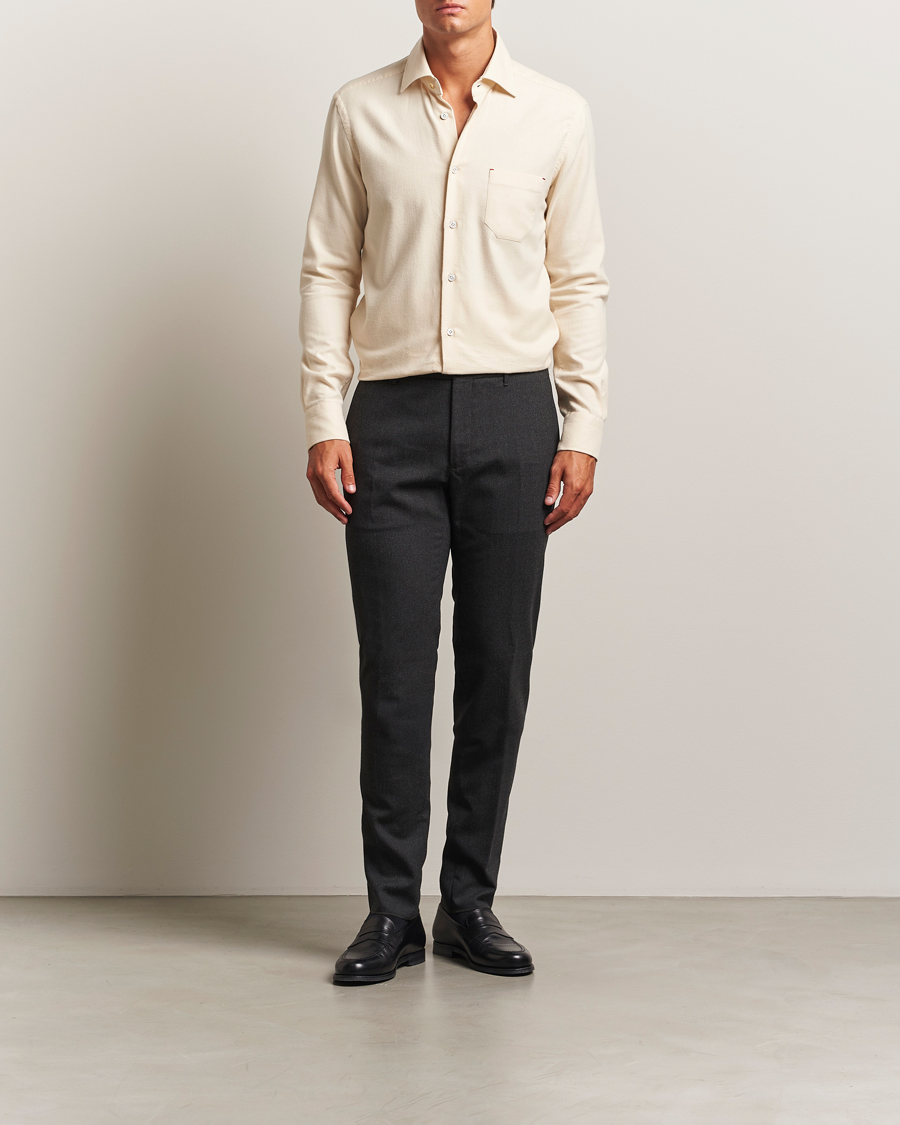 Uomini | Camicie | Kiton | Cotton Flannel Sport Shirt Cream
