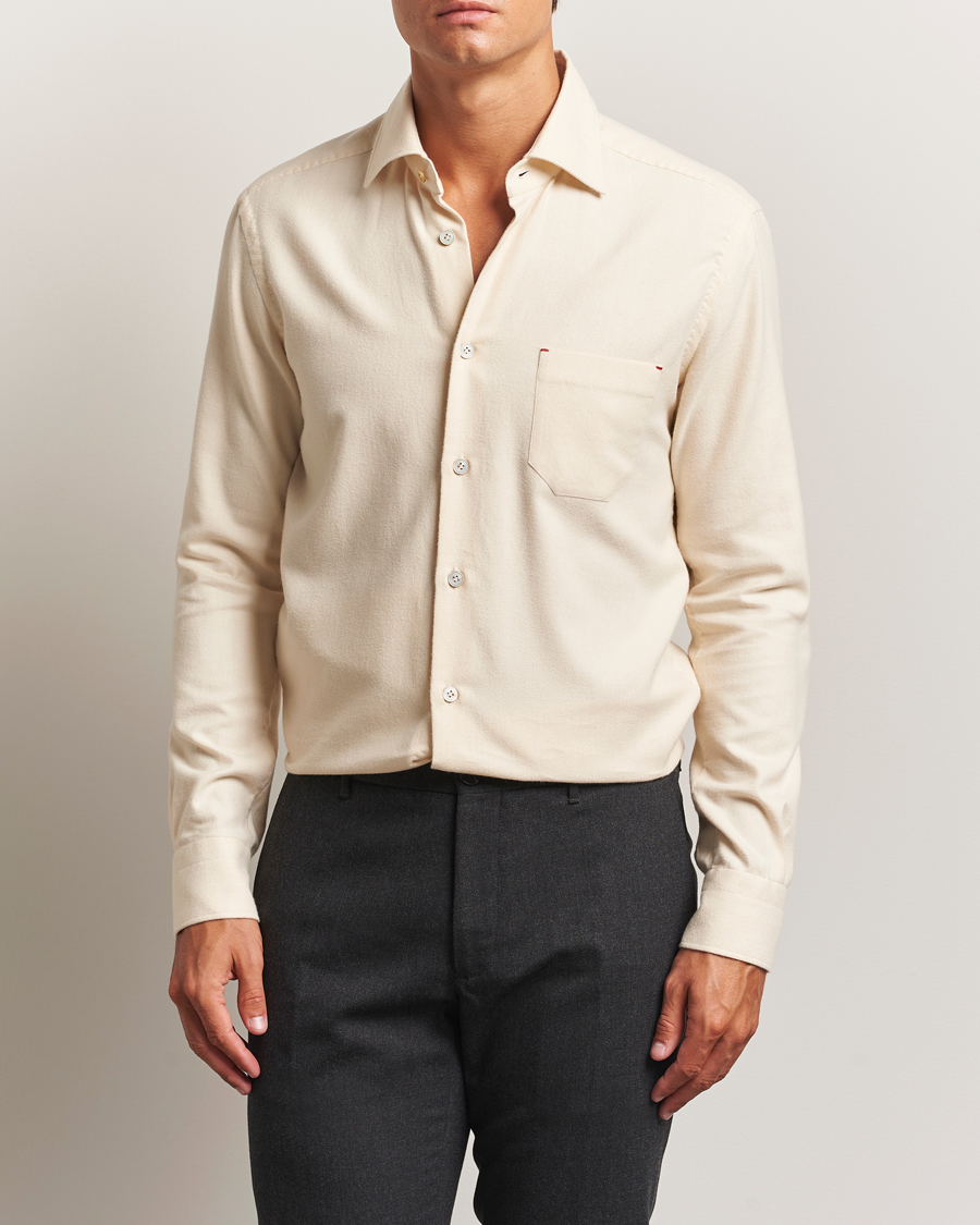 Uomini | Camicie | Kiton | Cotton Flannel Sport Shirt Cream