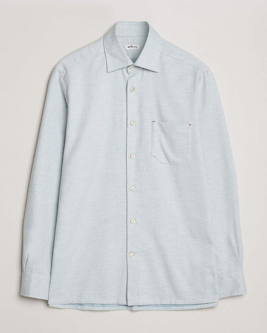 Uomini | Camicie | Kiton | Cotton Flannel Sport Shirt Light Blue