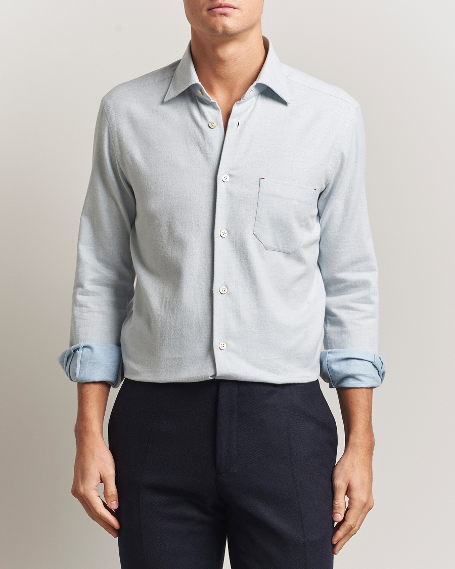 Uomini | Camicie | Kiton | Cotton Flannel Sport Shirt Light Blue