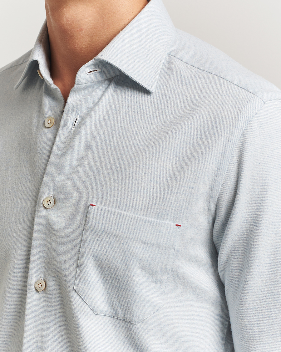 Uomini | Camicie | Kiton | Cotton Flannel Sport Shirt Light Blue