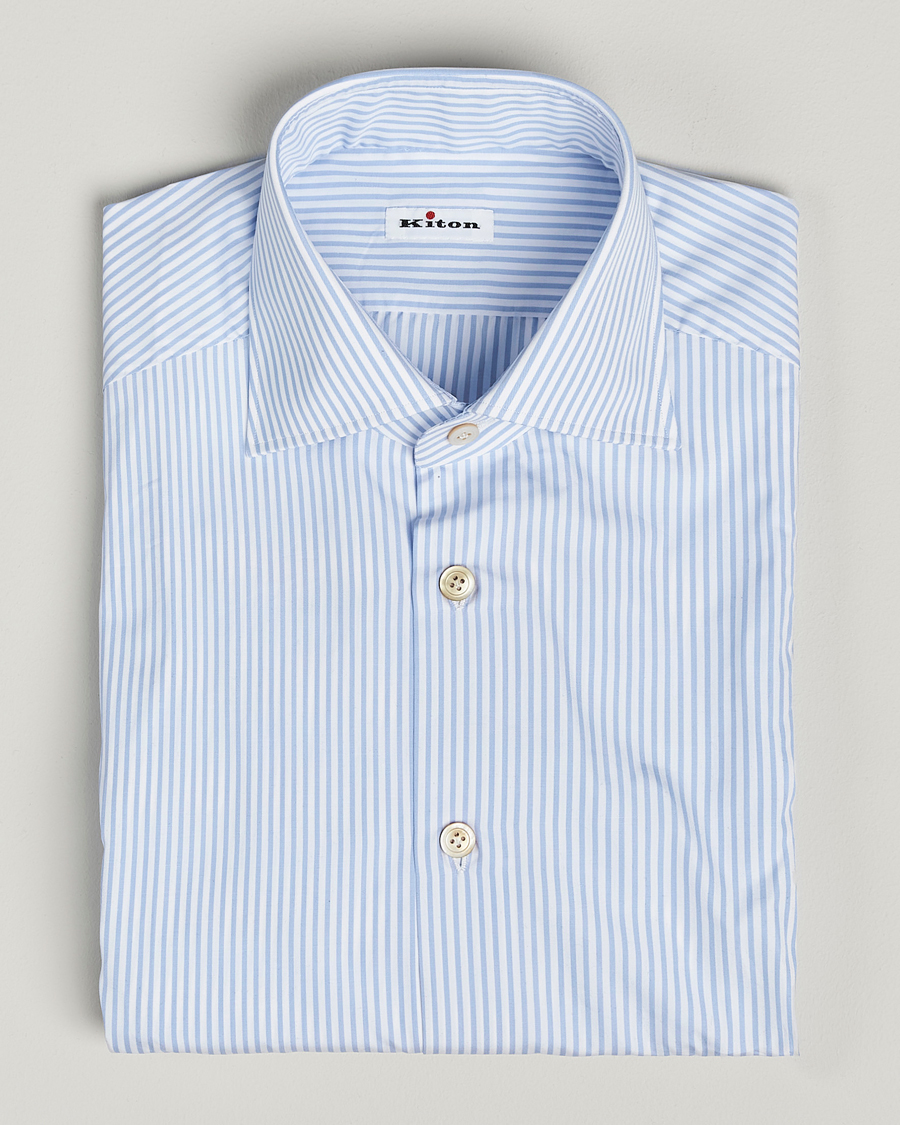 Uomini | Camicie | Kiton | Cotton Dress Shirt Light Blue Stripe