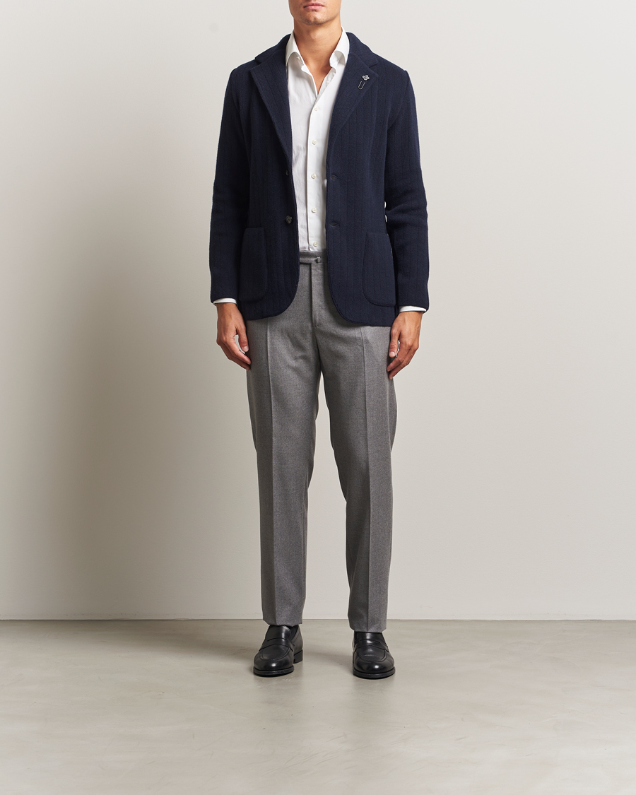 Uomini | Blazers | Lardini | Wool/Cashmere Knitted Blazer Navy