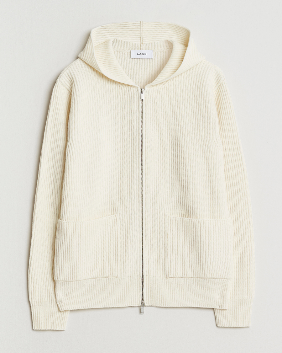 Uomini | Maglieria | Lardini | Wool/Cashmere Knitted Full Zip Hood White