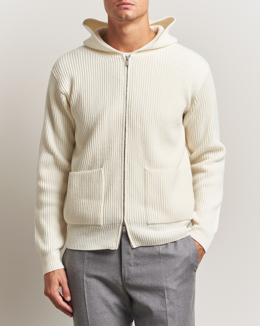 Uomini | Maglieria | Lardini | Wool/Cashmere Knitted Full Zip Hood White