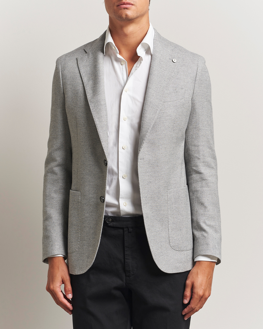 Uomini | Blazers | L.B.M. 1911 | Jack Herringbone Cotton Blazer Light Grey