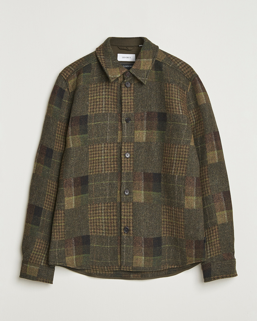 Uomini | Camicie | LES DEUX | Kody Patchwork Wool Overshirt Green