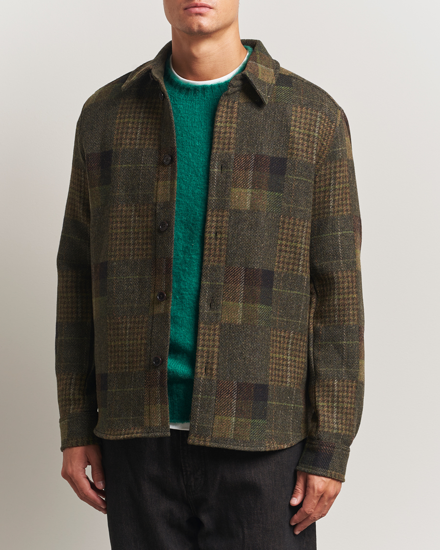 Uomini | Camicie | LES DEUX | Kody Patchwork Wool Overshirt Green