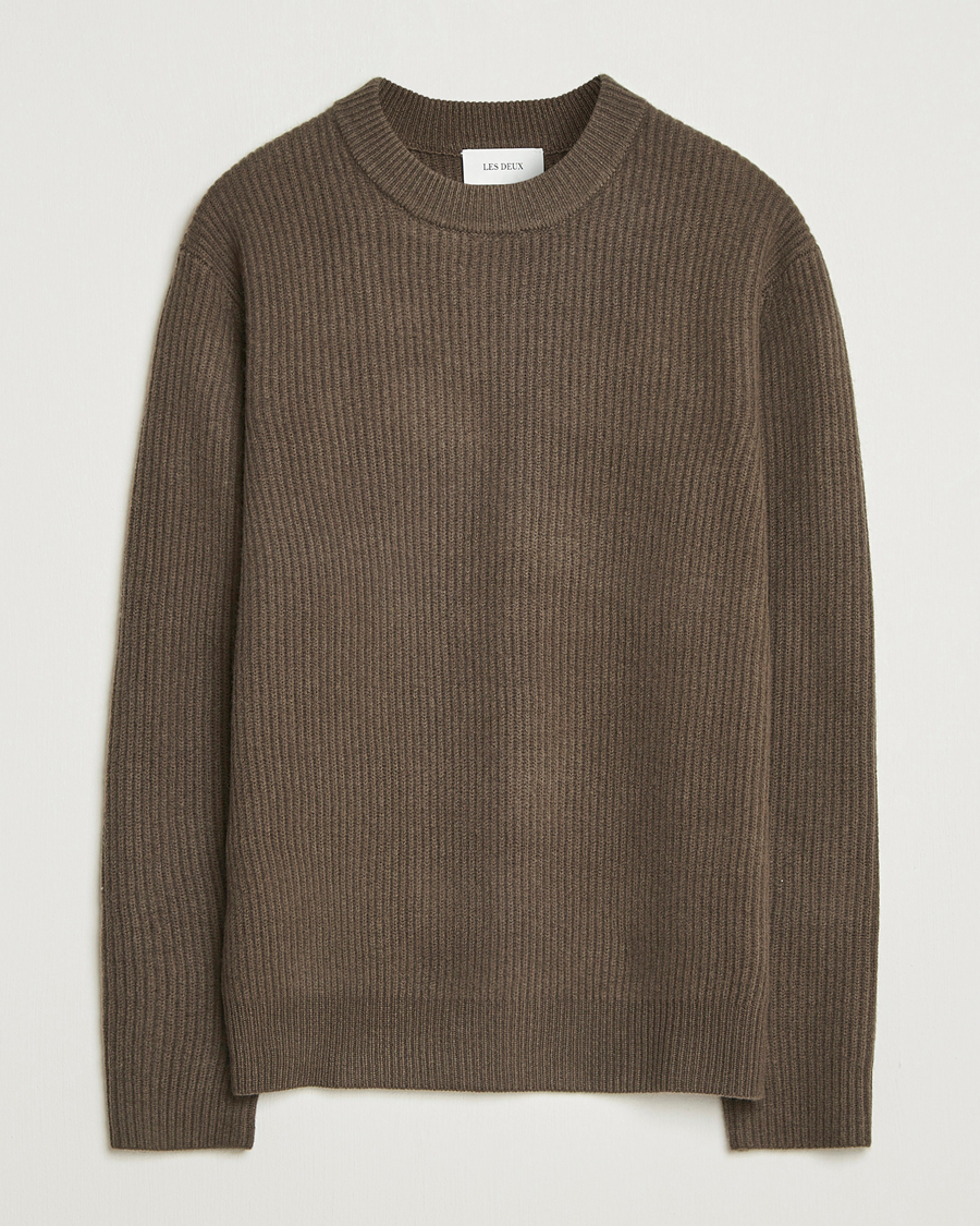 Uomini | Maglieria | LES DEUX | Eddie Wool Rib Crewneck Teak