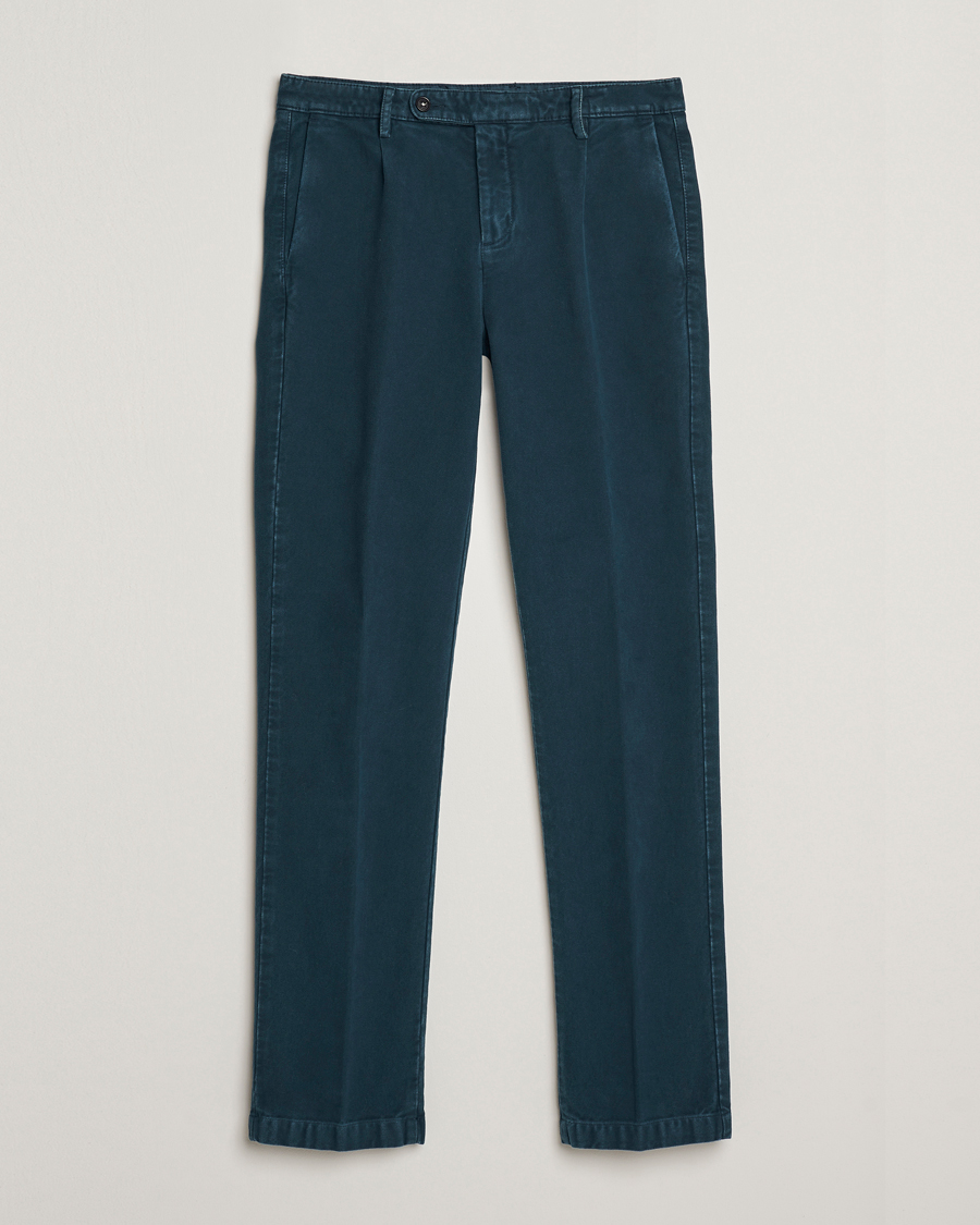Uomini | Pantaloni | Massimo Alba | Ionio Pleated Moleskine Trousers Petrol Blue