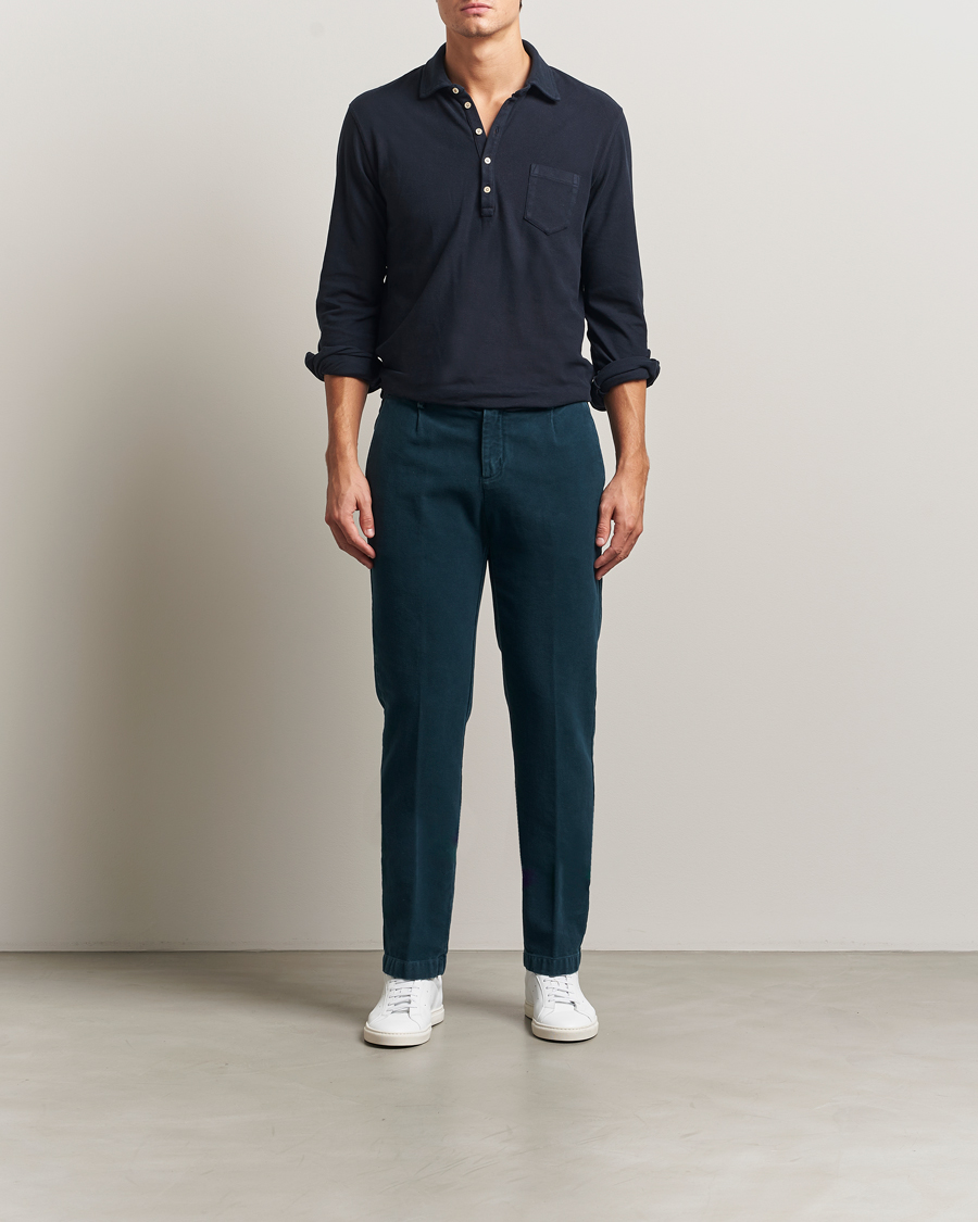 Uomini | Pantaloni | Massimo Alba | Ionio Pleated Moleskine Trousers Petrol Blue