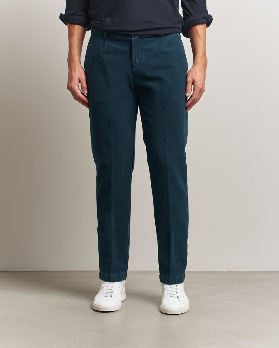 Uomini | Pantaloni | Massimo Alba | Ionio Pleated Moleskine Trousers Petrol Blue
