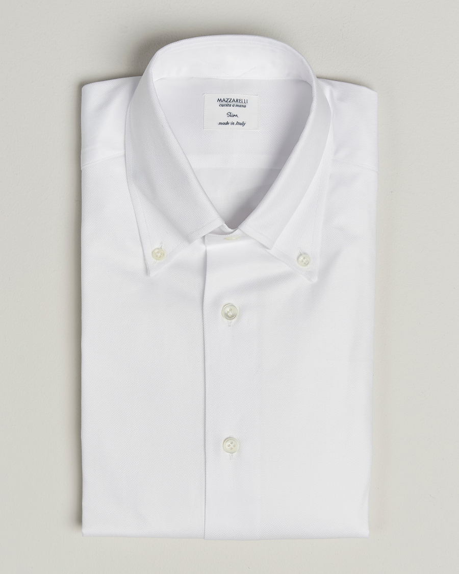 Uomini | Camicie | Mazzarelli | Soft Cotton Twill Button Down Shirt White