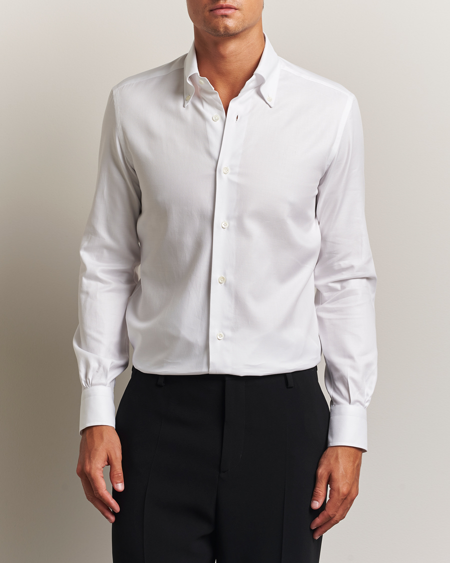 Uomini | Camicie | Mazzarelli | Soft Cotton Twill Button Down Shirt White