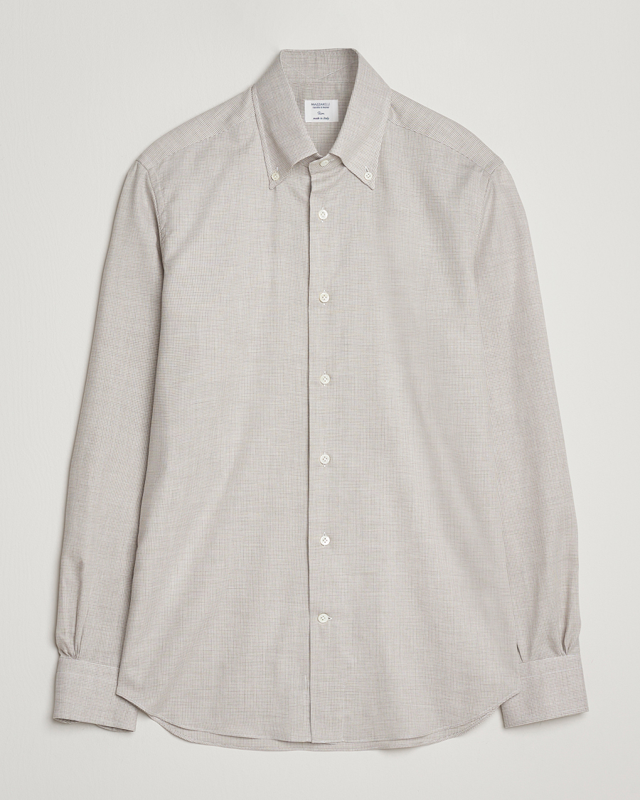 Uomini | Camicie | Mazzarelli | Soft Flannel Button Down Shirt Beige