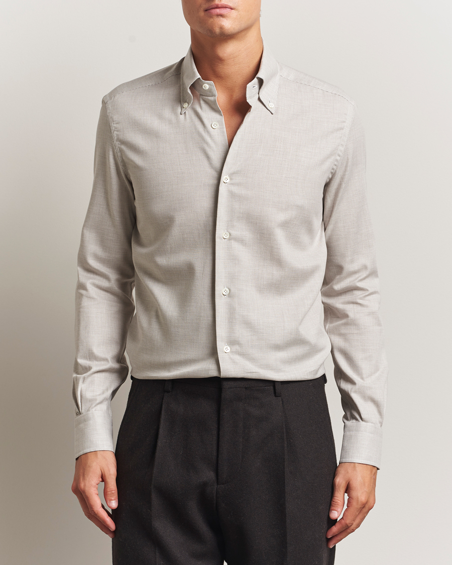 Uomini | Camicie | Mazzarelli | Soft Flannel Button Down Shirt Beige