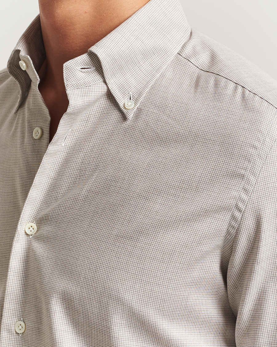 Uomini | Camicie | Mazzarelli | Soft Flannel Button Down Shirt Beige