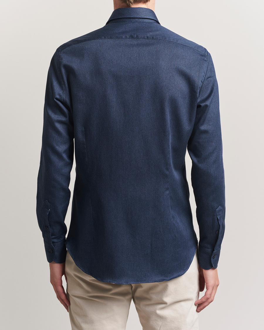 Uomini | Camicie | Mazzarelli | Soft Flannel Cut Away Shirt Navy