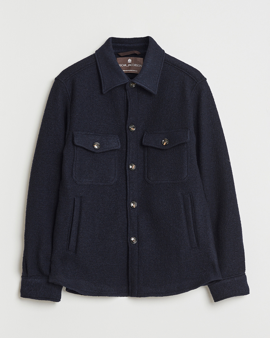 Uomini | Giacche | Oscar Jacobson | Maverick Boiled Wool Shirt Jacket Navy