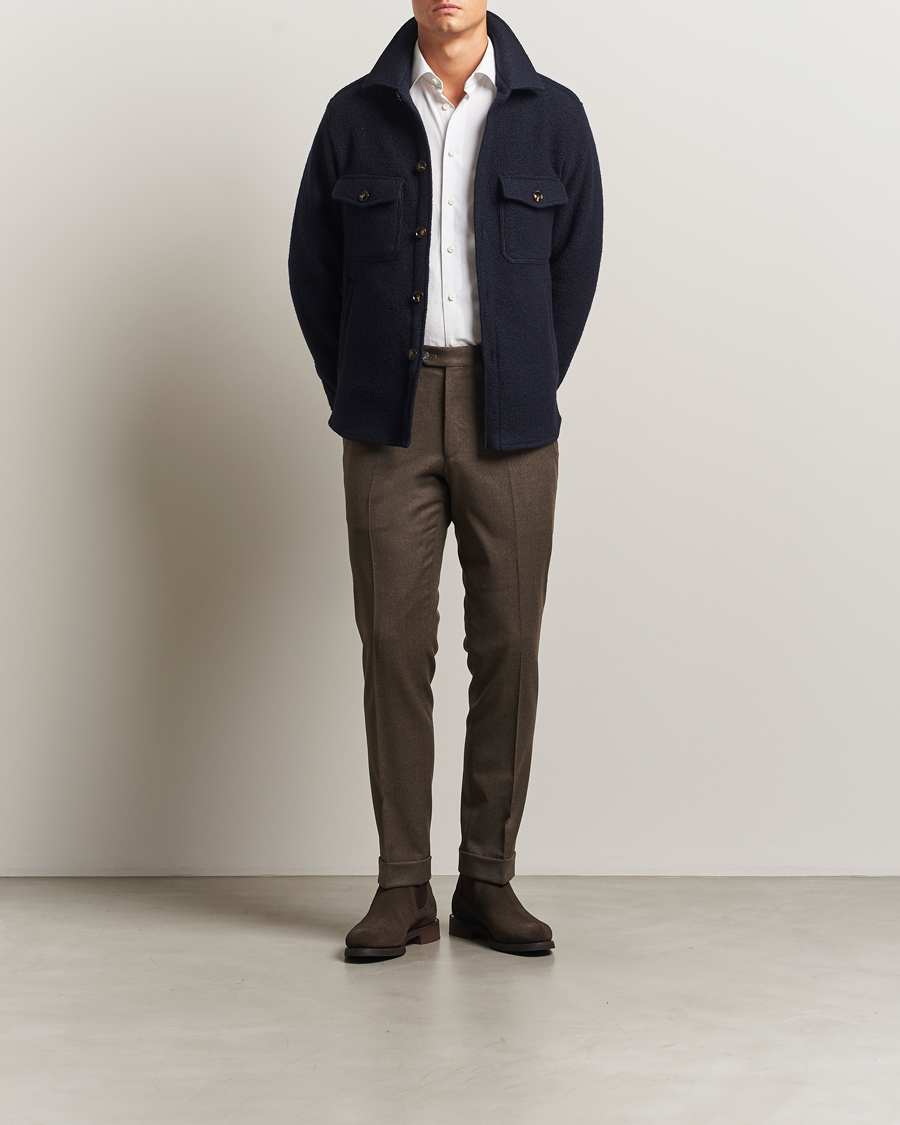 Uomini | Giacche | Oscar Jacobson | Maverick Boiled Wool Shirt Jacket Navy