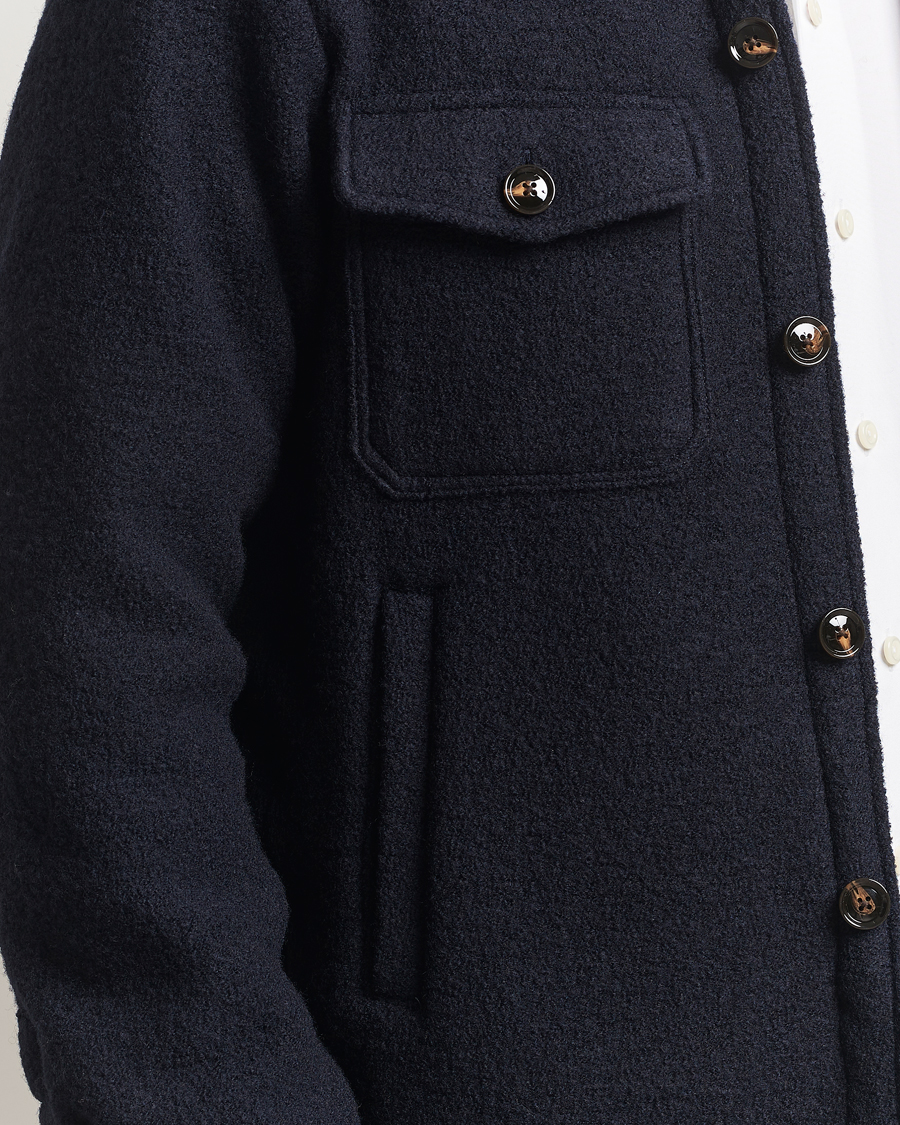 Uomini | Giacche | Oscar Jacobson | Maverick Boiled Wool Shirt Jacket Navy