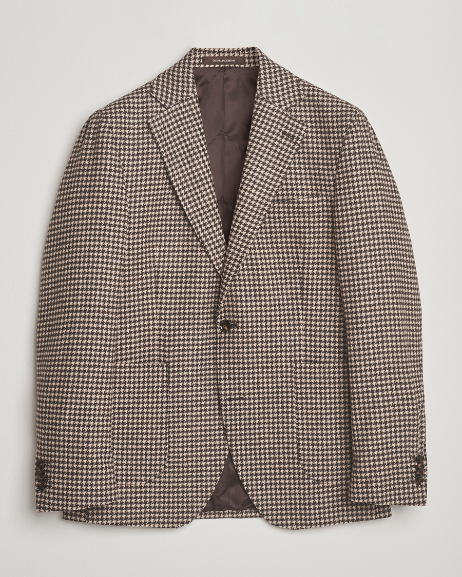 Uomini | Blazers | Oscar Jacobson | Fogerty Houndstooth Wool Blazer Brown