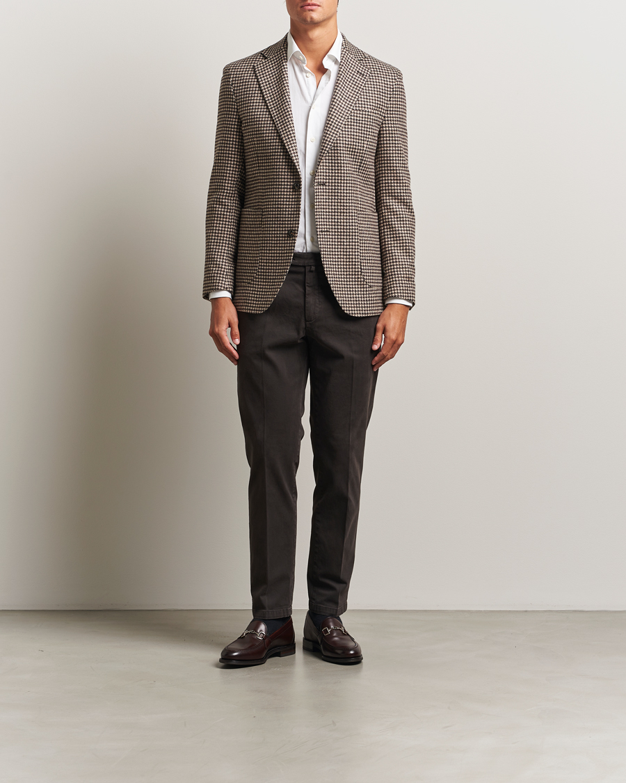 Uomini | Blazers | Oscar Jacobson | Fogerty Houndstooth Wool Blazer Brown