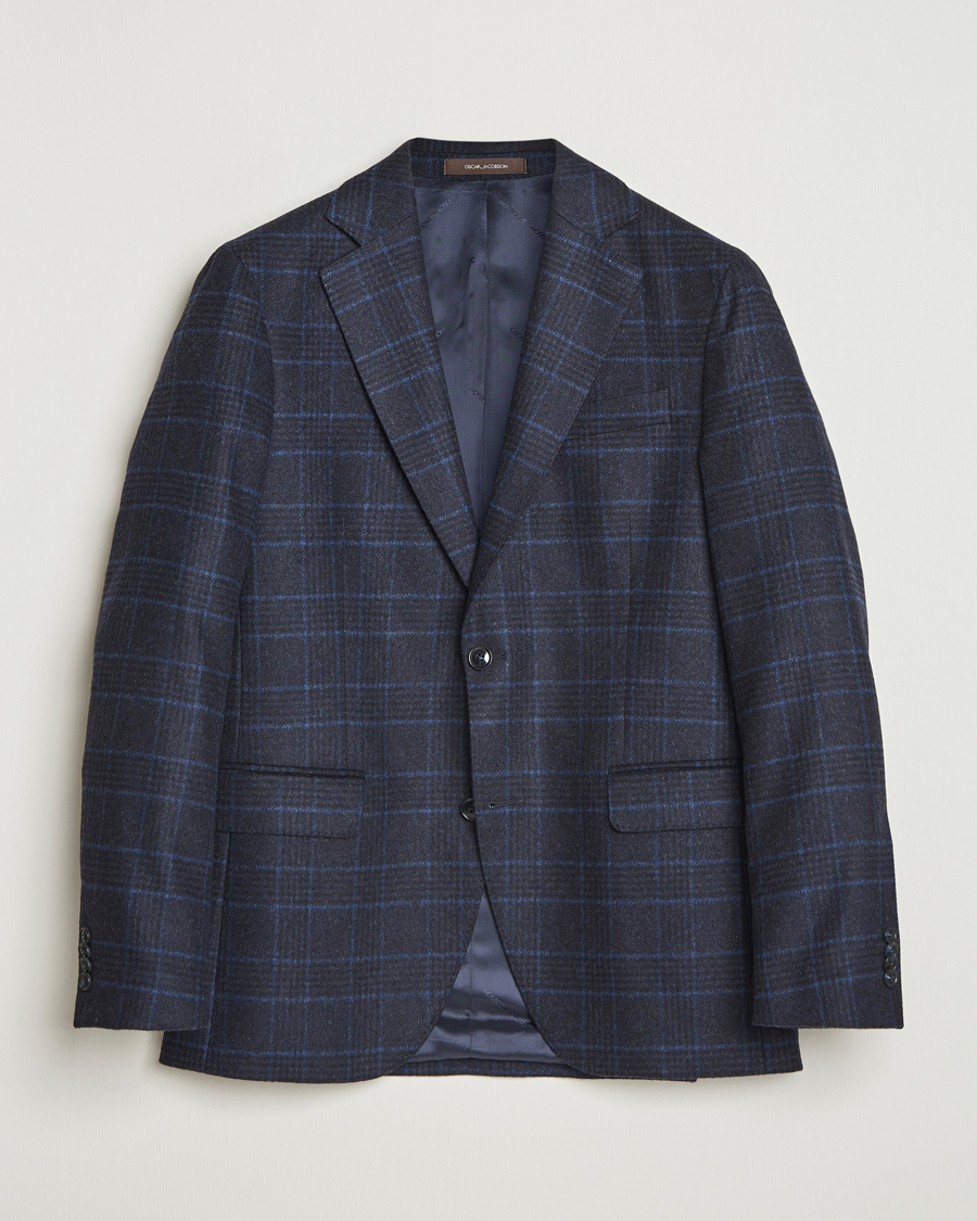 Uomini | Blazers | Oscar Jacobson | Fogerty Checked Wool Blazer Navy