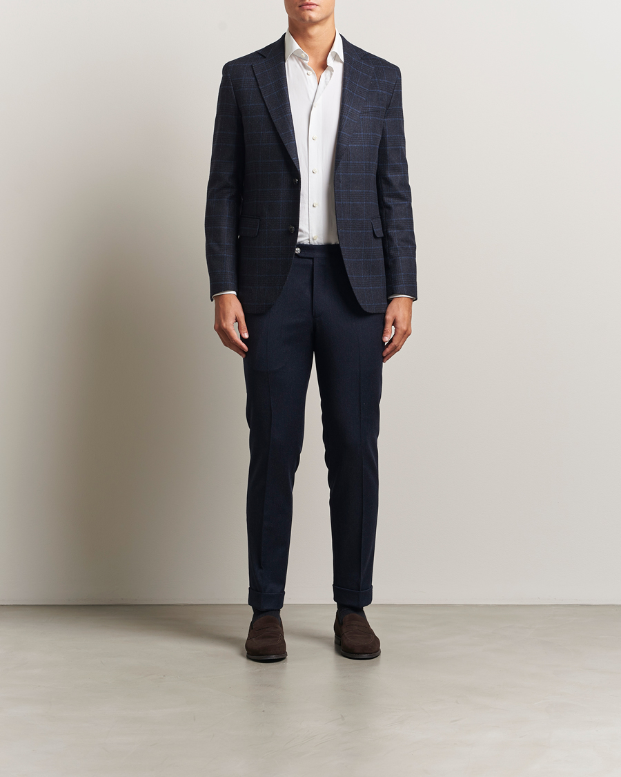 Uomini | Blazers | Oscar Jacobson | Fogerty Checked Wool Blazer Navy