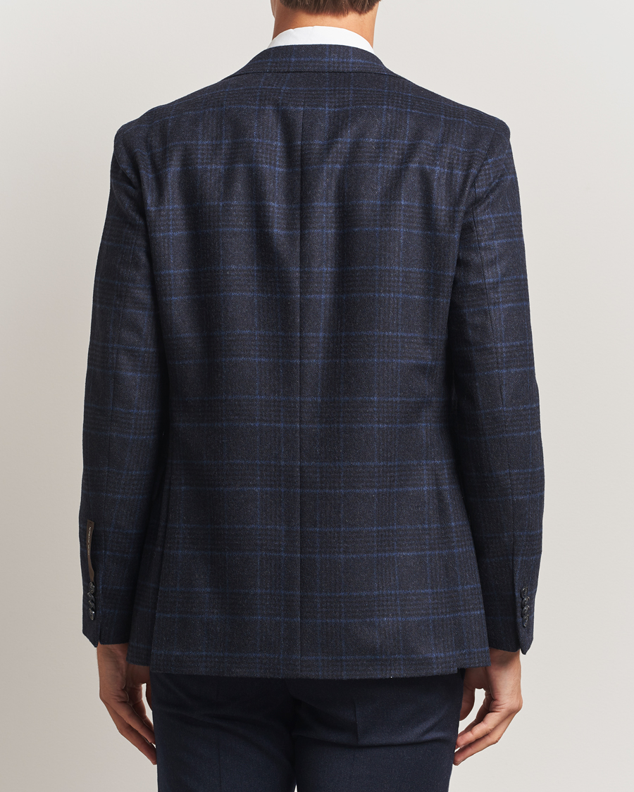 Uomini | Blazers | Oscar Jacobson | Fogerty Checked Wool Blazer Navy
