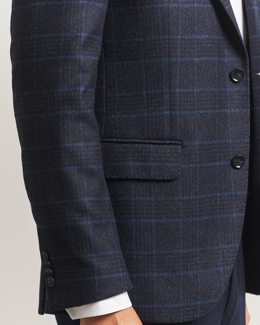 Uomini | Blazers | Oscar Jacobson | Fogerty Checked Wool Blazer Navy